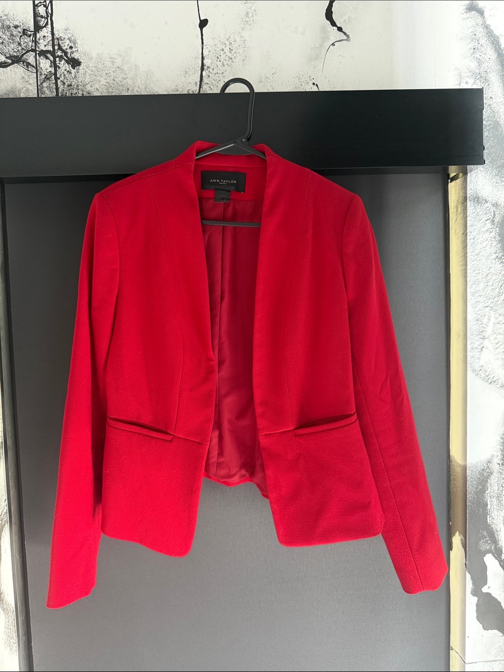 Ann Taylor Red Collarless Open-Front Blazer